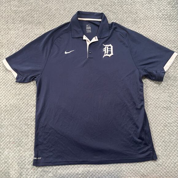 Nike Detroit Tigers MLB Navy Baseball Men's Polo Shirt Sz XL - Picture 1 of 6